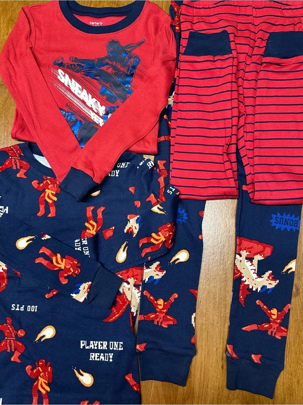 Carter's Red and Navy Gamer Pajama Set with Striped Pants 4 pieces